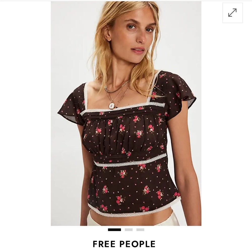 Free People Floral Black and Pink Women's Top - Picture 2 of 4